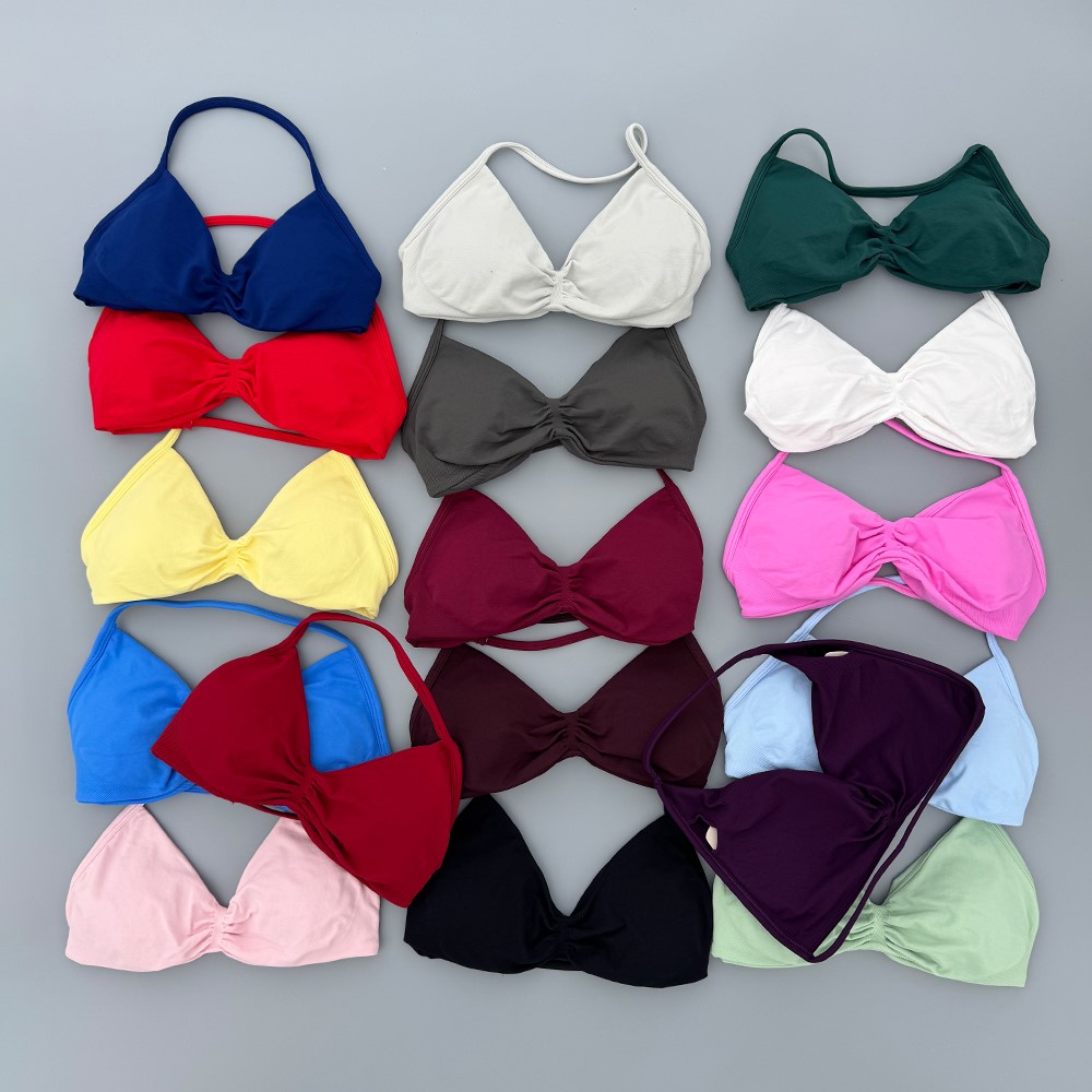 Bra Top Seamless - เสื้อชั้นในสตรีแบบมีสายสำหรับออกกำลังกาย รองรับทรงสูง ดันทรง สายบาง ไร้ตะเข็บ แบบคล้องคอ