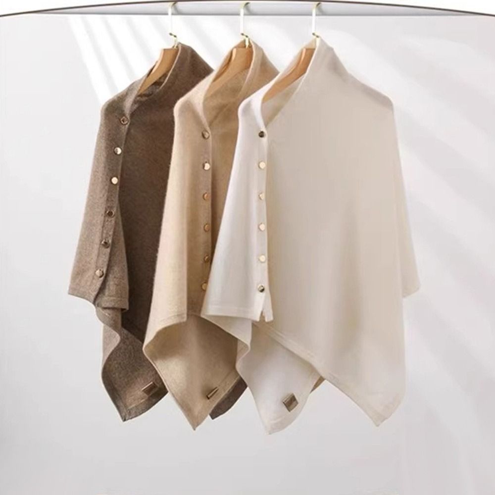 Women'S Fashion Knitwear - ผ้าคลุมไหล่พัชมีนาแบบใหม่พร้อมกระดุม ผ้าคลุมไหล่หนาแบบลำลองสำหรับฤดูใบไม้ร่วงและฤดูหนาว