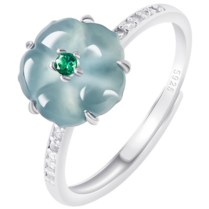 Women'S Fashion Gifts - แหวนหยกพม่าสีฟ้า 925 เงินแท้ หยกพม่าธรรมชาติ เครื่องรางหรูหรา เครื่องประดับแฟชั่น