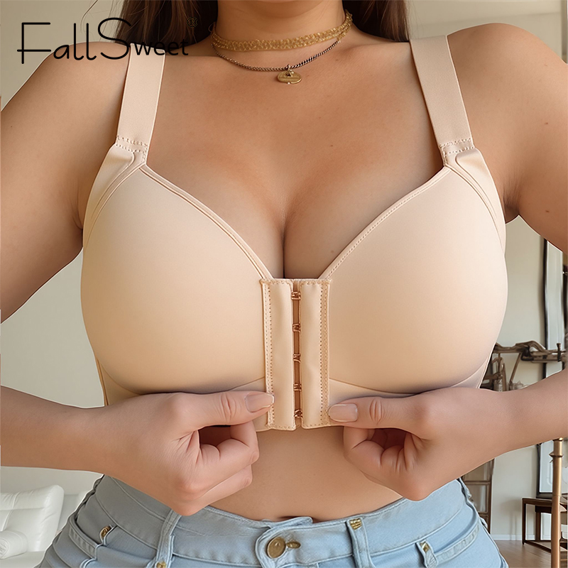 Bra Top Seamless - บราไร้โครงแบบติดตะขอด้านหน้าสำหรับผู้หญิงไซส์ใหญ่ ยี่ห้อ FallSweet แบบไร้ตะเข็บ คัพบาง นุ่ม