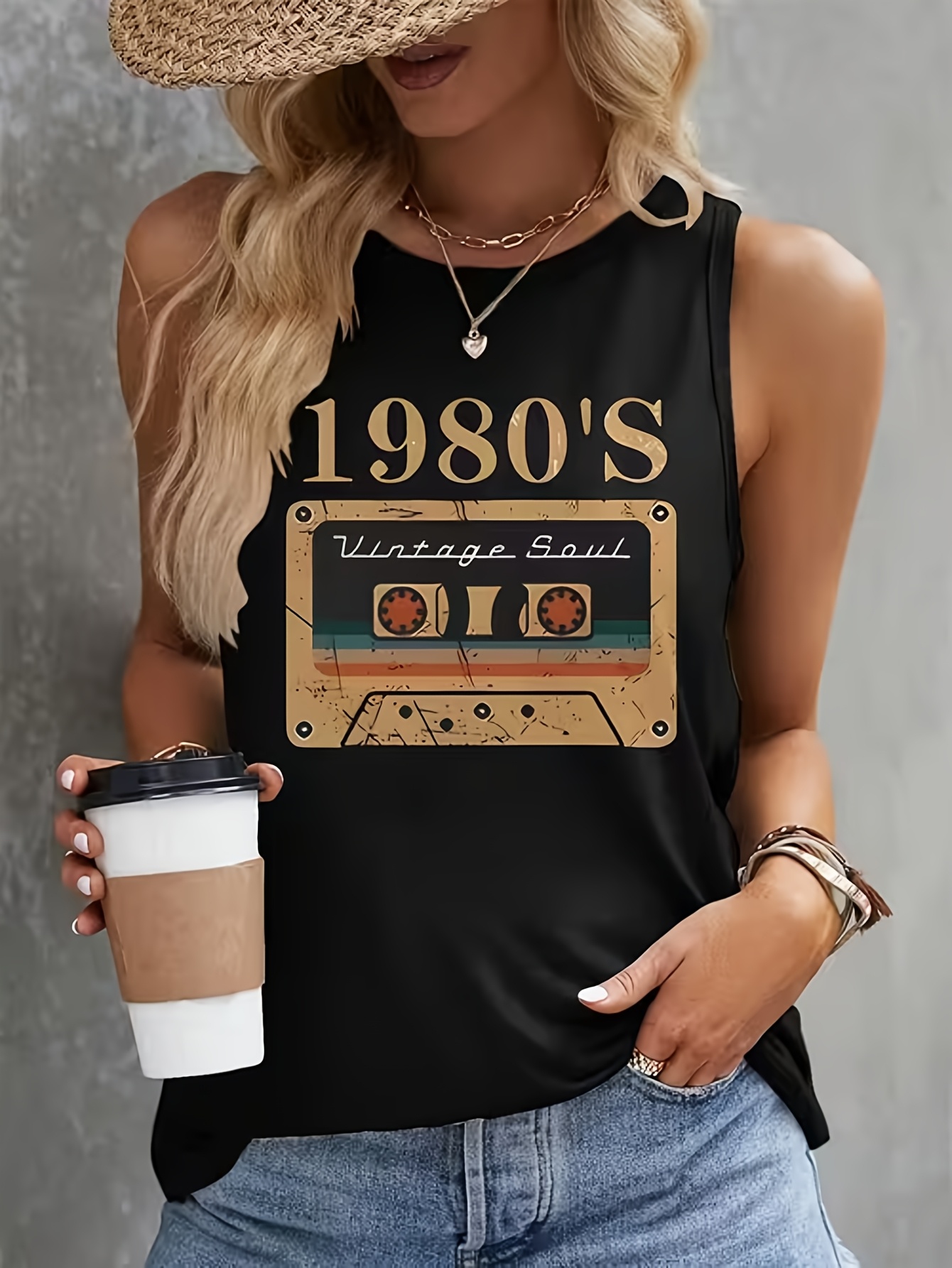 Women'S Fashion In The 90S - เสื้อกล้ามผู้หญิงอเนกประสงค์ทันสมัย ​​เสื้อยืดพิมพ์ลายกราฟิกวินเทจยุค 1980 เสื้อยืดเวสต์ยุค 90 เสื้อยืดคอกลมแขนกุด
