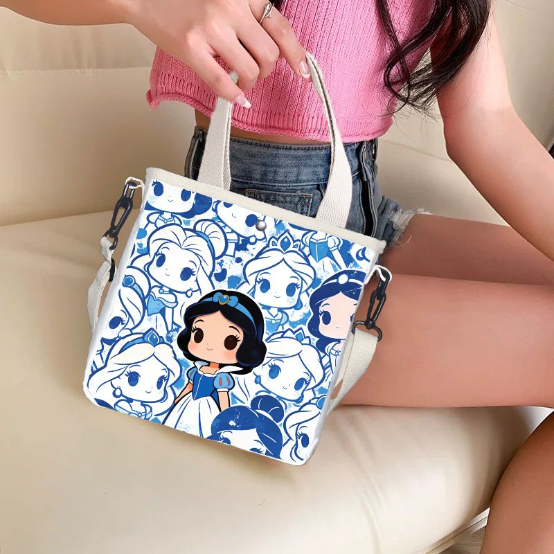 Canvas Tote Bag - กระเป๋าผ้าพิมพ์ลายการ์ตูนสโนว์ไวท์, กระเป๋าสะพายข้างผ้าแคนวาสน้ำหนักเบา, กระเป๋าสะพายช้อปปิ้งแบบใช้ซ้ำได้สำหรับเด็ก