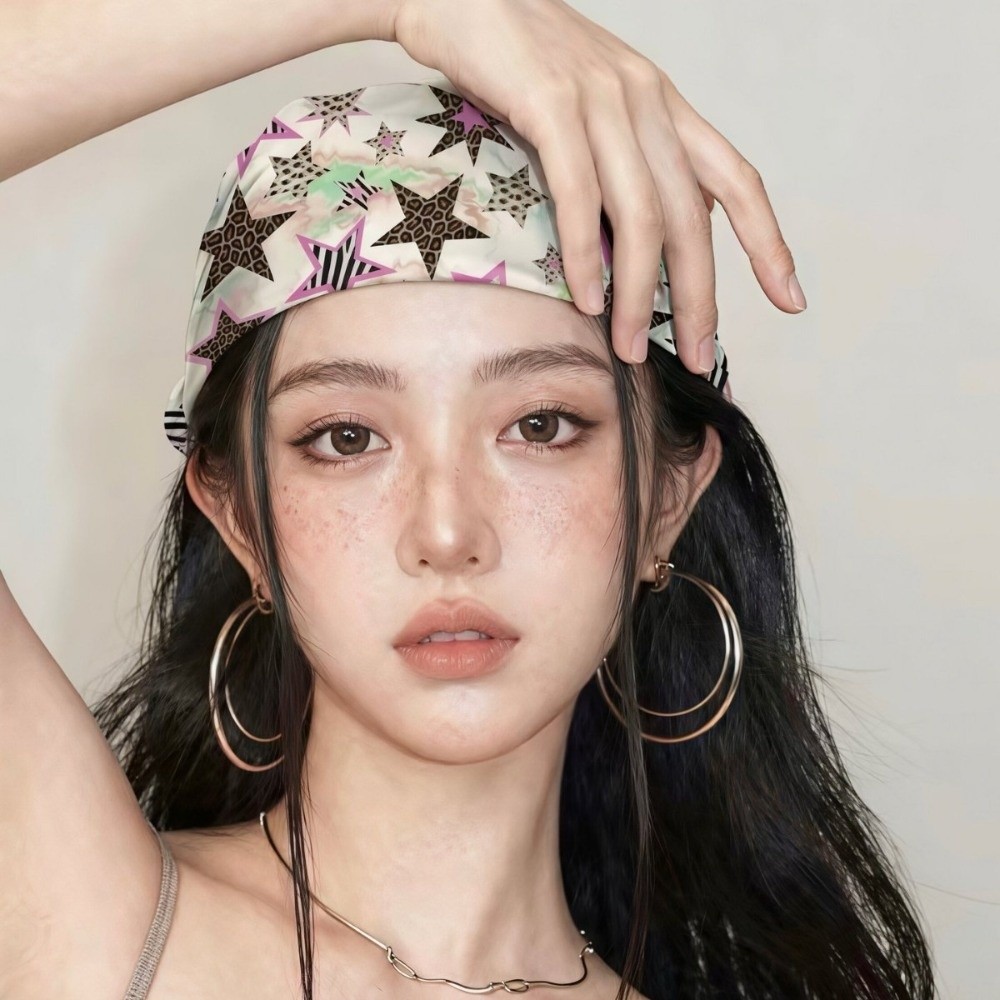 Women'S Fashion Edgy - ผ้าพันคอทรงสี่เหลี่ยมลายเสือดาวและดาวสไตล์วินเทจใหม่ น้ำหนักเบา สไตล์ Y2K สำหรับผูกผม ตกแต่งทรงผม
