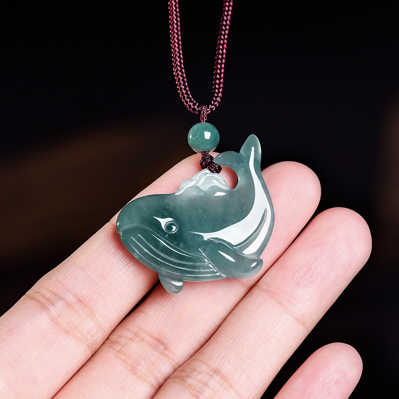 Women'S Fashion Gifts - จี้สร้อยคอหยกพม่าแท้รูปปลาวาฬ เครื่องประดับหยกแท้แกะสลัก ของขวัญอัญมณีสำหรับผู้หญิง