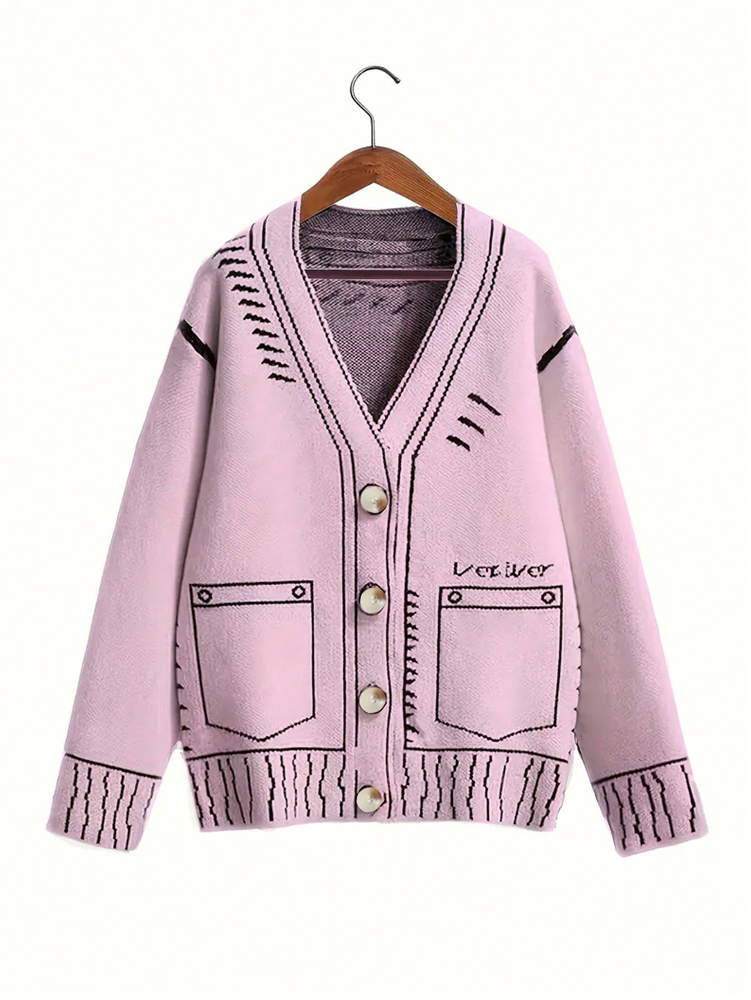 Women'S Fashion Knitwear - PLUS ขนาดผู้หญิงปุ่มเสื้อสเวตเตอร์ถักฤดูใบไม้ร่วงฤดูหนาว Fine Line รูปแบบถักเสื้อสไตล์ Outerwear