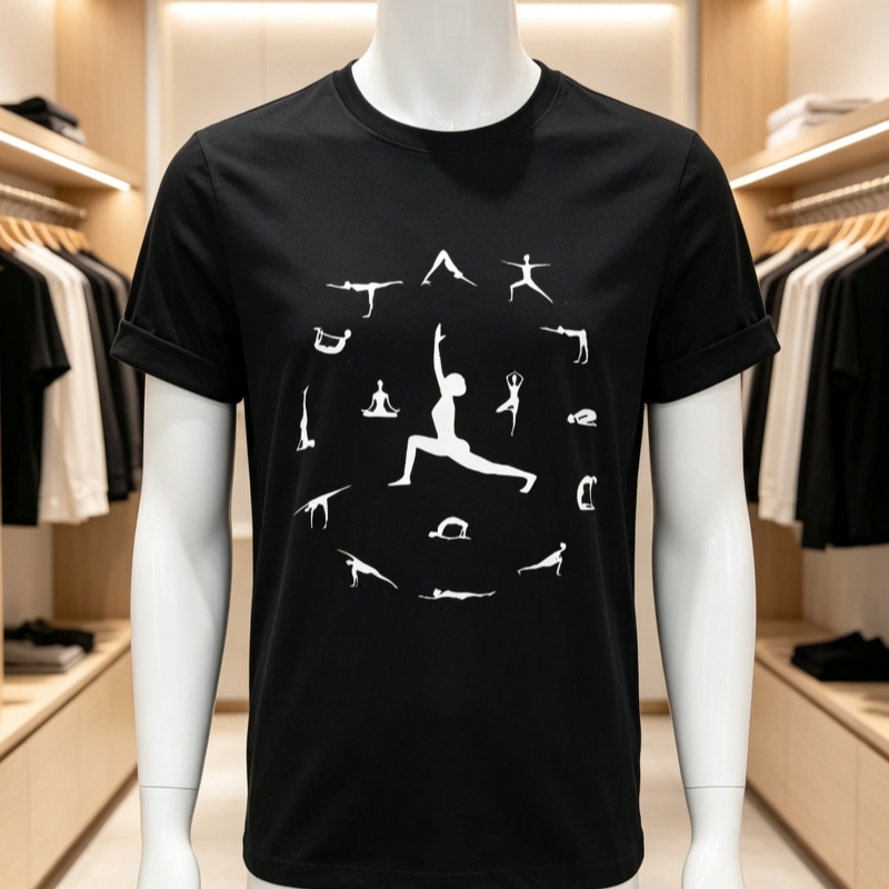 Women Fashion Pose - เสื้อยืดผู้หญิงผ้าฝ้าย พิมพ์ลายกราฟิกรูปทรงโยคะแบบวงกลม คอกลม ทรงพอดีตัว นุ่มสบาย เหมาะสำหรับการออกกำลังกาย