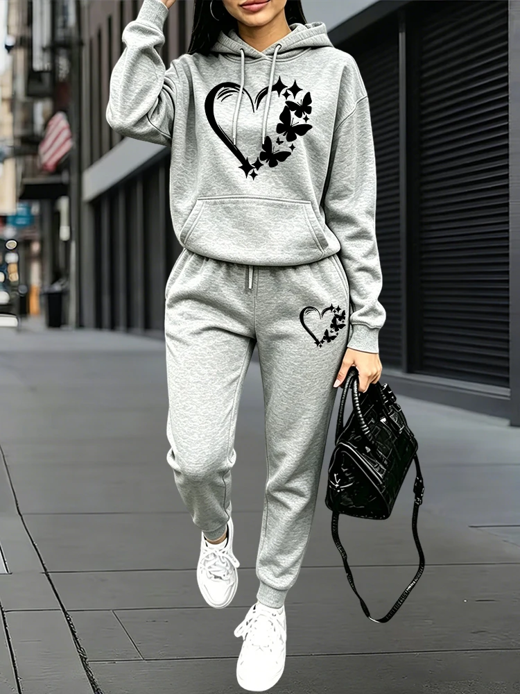 Women'S Fashion For 2026 - ชุดวอร์มแฟชั่นใหม่ปี 2026 เสื้อฮู้ดและกางเกงขายาวสำหรับผู้หญิง ชุดลำลองสำหรับฤดูใบไม้ร่วงและฤดูหนาว ชุดออกกำลังกายแบบสวมใส่สบายๆ สำหรับวิ่งจ๊อกกิ้งกลางแจ้ง