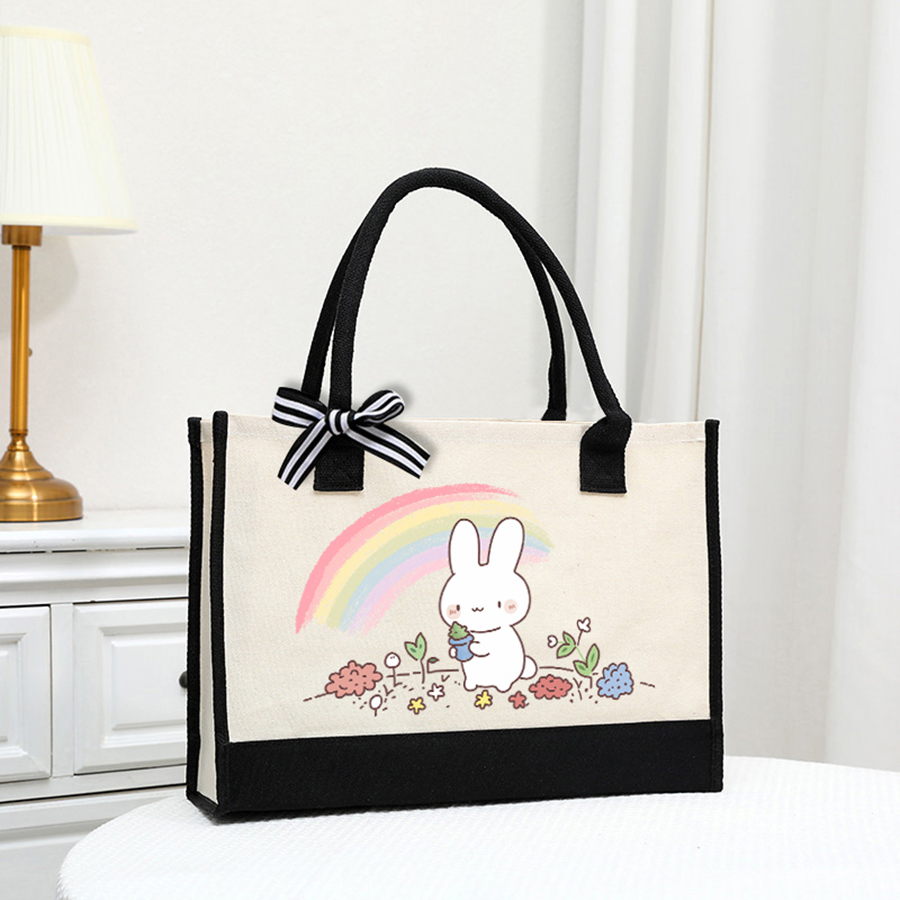 Canvas Tote Bag - กระเป๋าผ้าแคนวาสสีขาวพิมพ์ลายการ์ตูน - กระเป๋าถือที่หรูหราและสะดวกสบาย