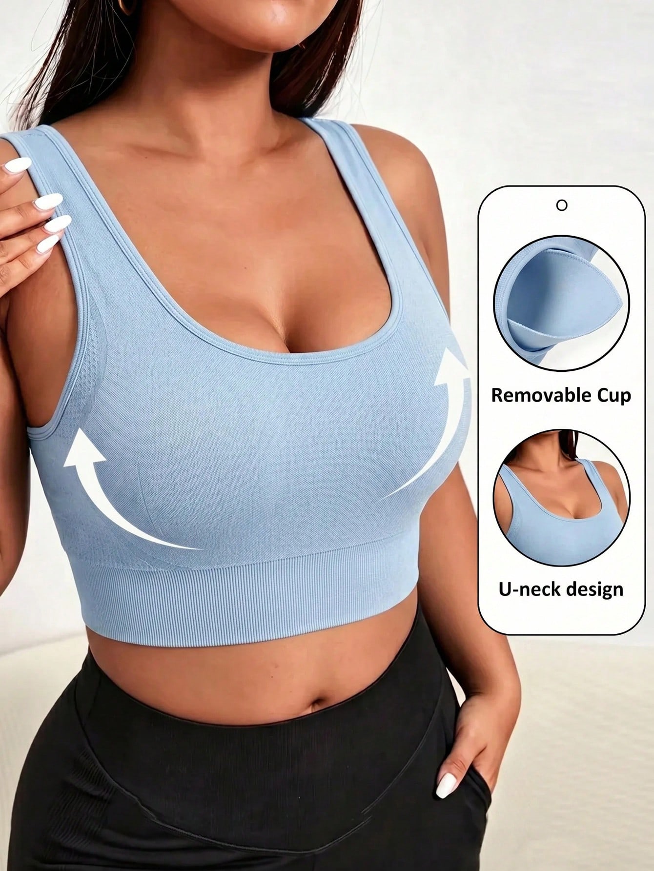 Bra Top Seamless - บราสปอร์ตไร้ตะเข็บสำหรับผู้หญิงไซส์ใหญ่, บราโยคะแบบมีฟองน้ำถอดได้ คอรูปตัวยู ทรงเรเซอร์แบ็ค ช่วยยกกระชับ, บราออกกำลังกายแบบซัพพอร์ตสูง