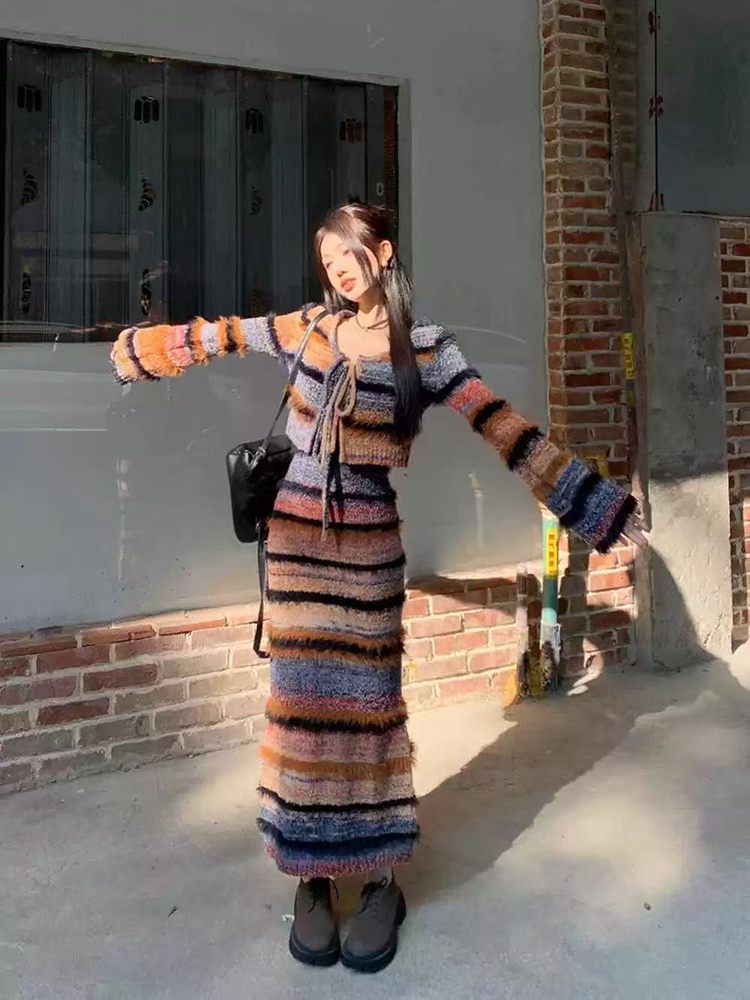 Longline Cardigan Knit - Vintage ลายถักชุดสเวตเตอร์ถักผู้หญิงฤดูใบไม้ร่วงฤดูหนาว Slim Lace Up เสื้อแขนยาว
