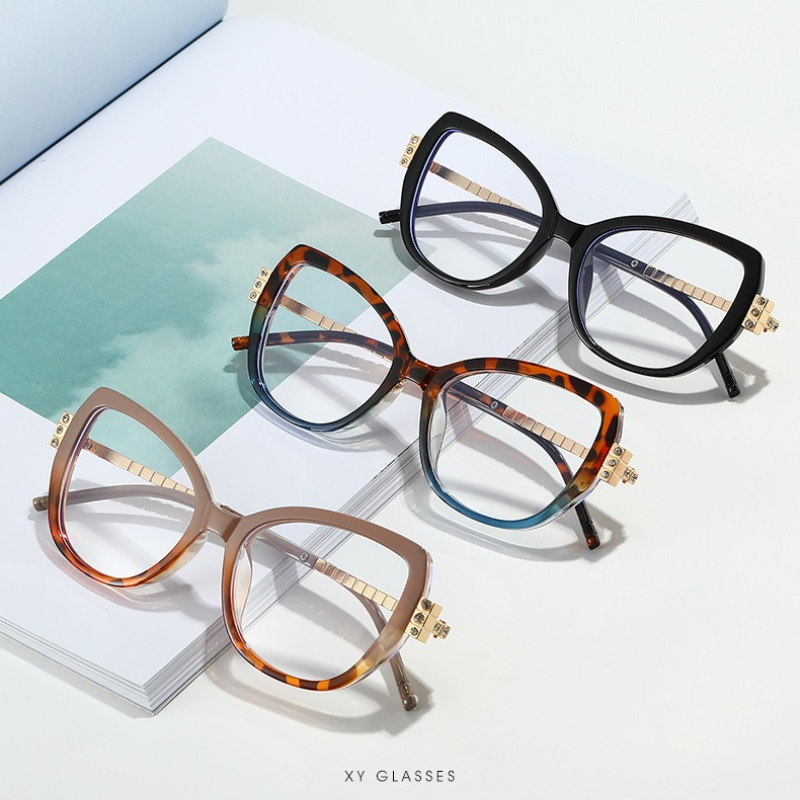 Women'S Fashion Glasses Non Prescription - กรอบแว่นตาแคทอายรุ่นใหม่ ดีไซน์โดดเด่น ขนาดใหญ่ กรอบโลหะ ป้องกันแสงสีฟ้า แว่นตาแฟชั่น