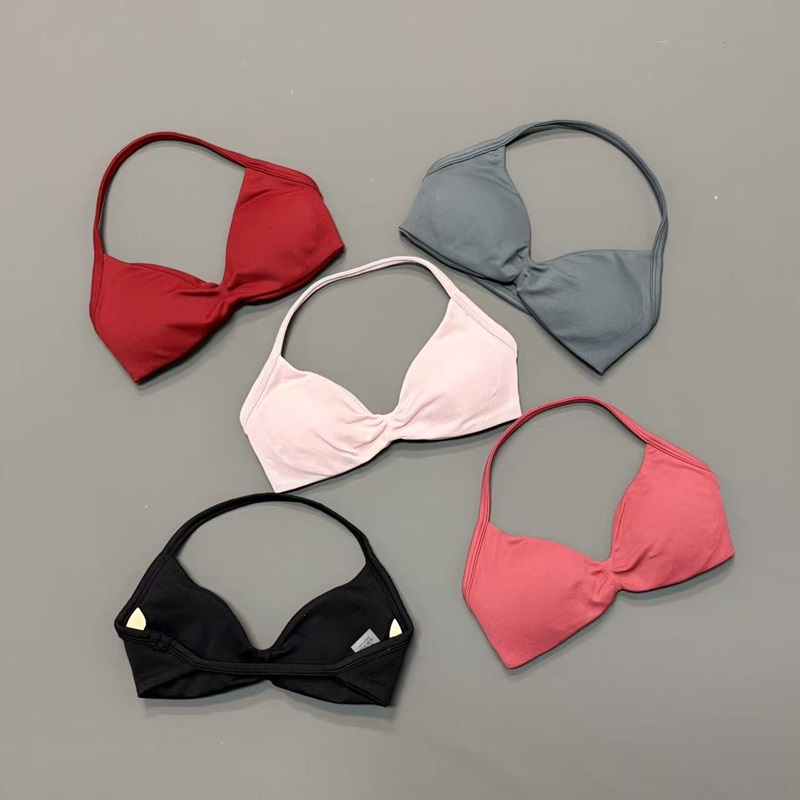 Bra Top Seamless - เสื้อชั้นในกีฬาแบบผูกคอสำหรับผู้หญิง คอวี มีฟองน้ำเสริม ถอดออกได้ เนื้อผ้านุ่มลื่น ไร้ตะเข็บ