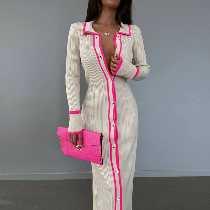 Longline Cardigan Knit - ฤดูใบไม้ร่วงถักแขนยาวปุ่มลงLapelเสื้อสเวตเตอร์ถักผู้หญิงSlim Elegantแฟชั่นPatchwork Slitชุดยาวหญิง