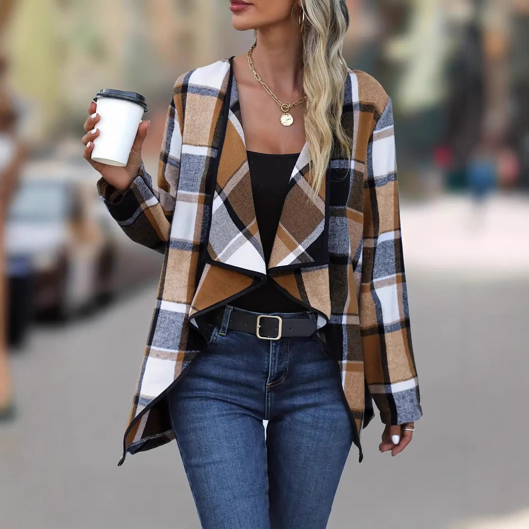 Women'S Fashion Jackets Amazon - เสื้อคลุมคาร์ดิแกนลายสก็อตสีตัดกัน ดีไซน์หรูหราทันสมัย สำหรับฤดูใบไม้ร่วงและฤดูหนาว ปี 2025 รุ่น