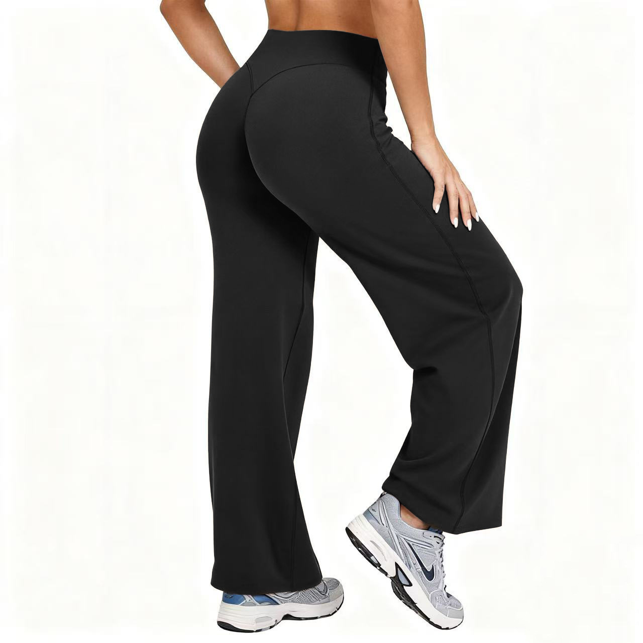 High Waist Leggings - กางเกงโยคะขากว้างสำหรับผู้หญิงไซส์ใหญ่ เอวสูง ยืดหยุ่น สีพื้น กางเกงเลกกิ้งสำหรับวิ่ง พิลาทิส