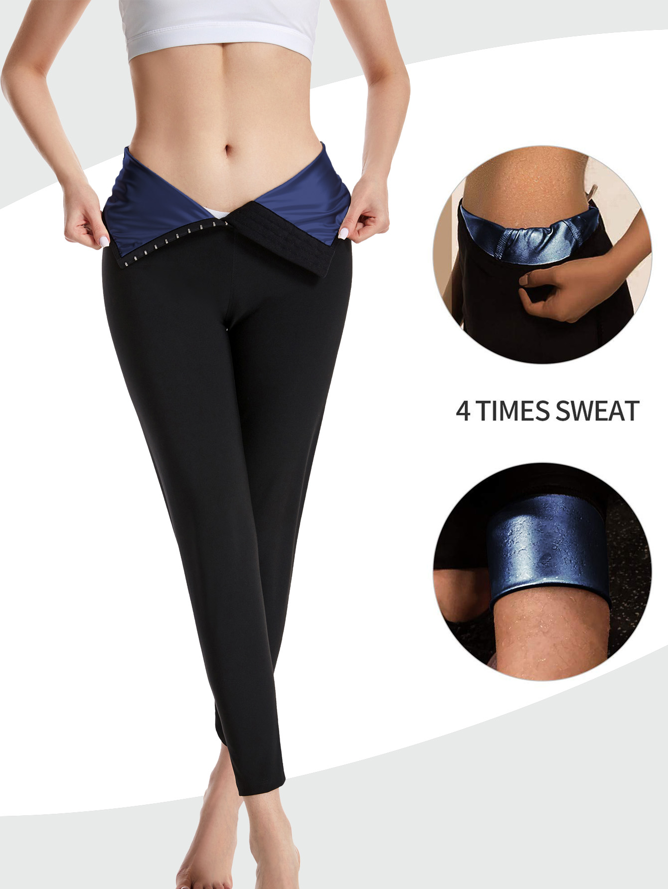 High Waist Leggings - กางเกงซาวน่าสำหรับผู้หญิง เอวสูง กางเกงเลกกิ้งออกกำลังกาย สายคาดเอวปรับได้ ช่วยกักเก็บความร้อน เสริมการขับเหงื่อ
