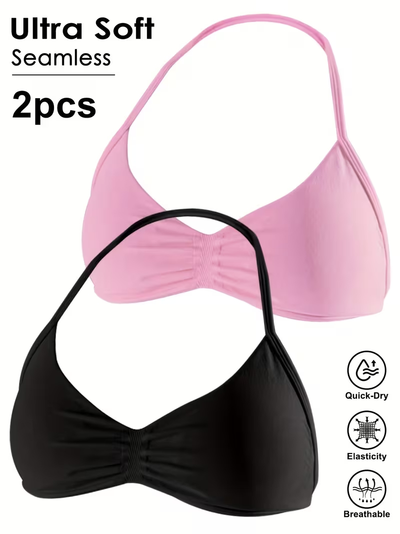 Bra Top Seamless - เสื้อครอปออกกำลังกายแบบไร้ตะเข็บ 2 ชิ้น เซ็กซี่ เปิดหลัง สำหรับผู้หญิง