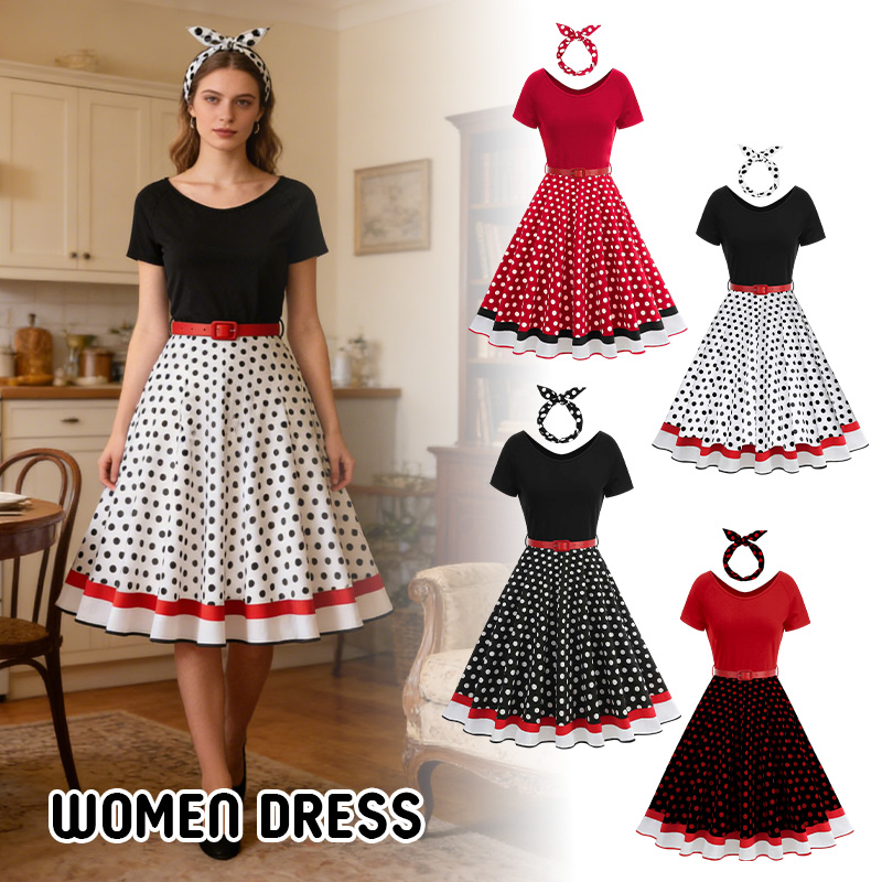 Women'S Fashion In The 50S - ชุดเดรสลายจุดสไตล์วินเทจสำหรับสาวออฟฟิศ ฤดูร้อน แฟชั่นหรูหราสไตล์เรโทร ยุค 50s 60s