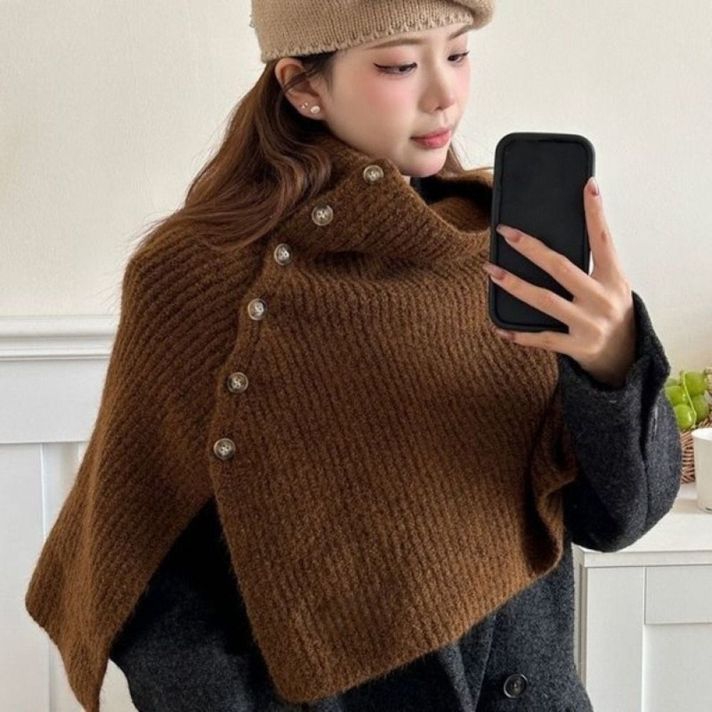 Women'S Fashion Knitwear - ผ้าคลุมไหล่ถักแบบคลาสสิก ผ้าคลุมไหล่หนาอุ่นสำหรับผู้หญิง ผ้าคลุมไหล่ฤดูหนาว ผ้าคลุมไหล่ทรงไม่สมมาตร ผ้าพันคอไหมพรมสำหรับสาวๆ