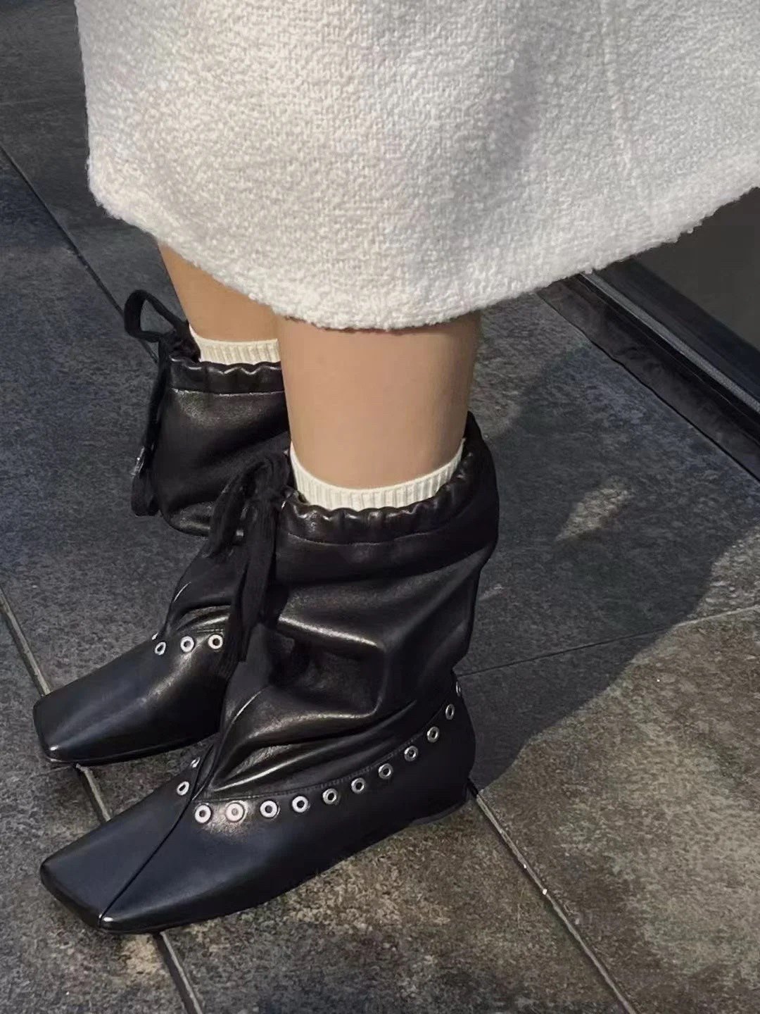 รองเท้าบูทข้อเท้าหนังทรงหลวมสำ - Women'S Fashion Edgy บทวิจารณ์และราคา
