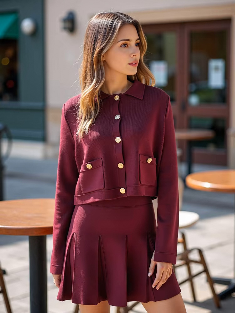 ชุดเซ็ตกระโปรงสีแดงถักนิตติ้งส - Women'S Fashion Knitwear บทวิจารณ์และราคา