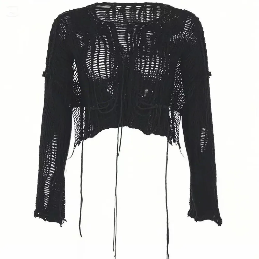 เสื้อครอปถักลายฉลุเซ็กซี่สไตล์ - Women'S Fashion Knitwear บทวิจารณ์และราคา