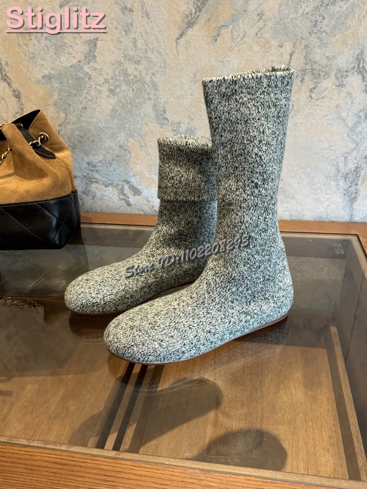 รองเท้าบูทถักทรงกลมแบบสวม ปลาย - Women'S Fashion Socks บทวิจารณ์และราคา
