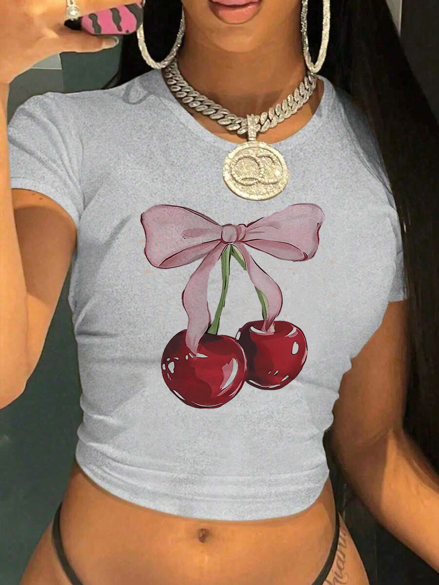 เสื้อยืดคอกลมพิมพ์ลายเชอร์รี่แ - Women'S Fashion In The 90S บทวิจารณ์และราคา