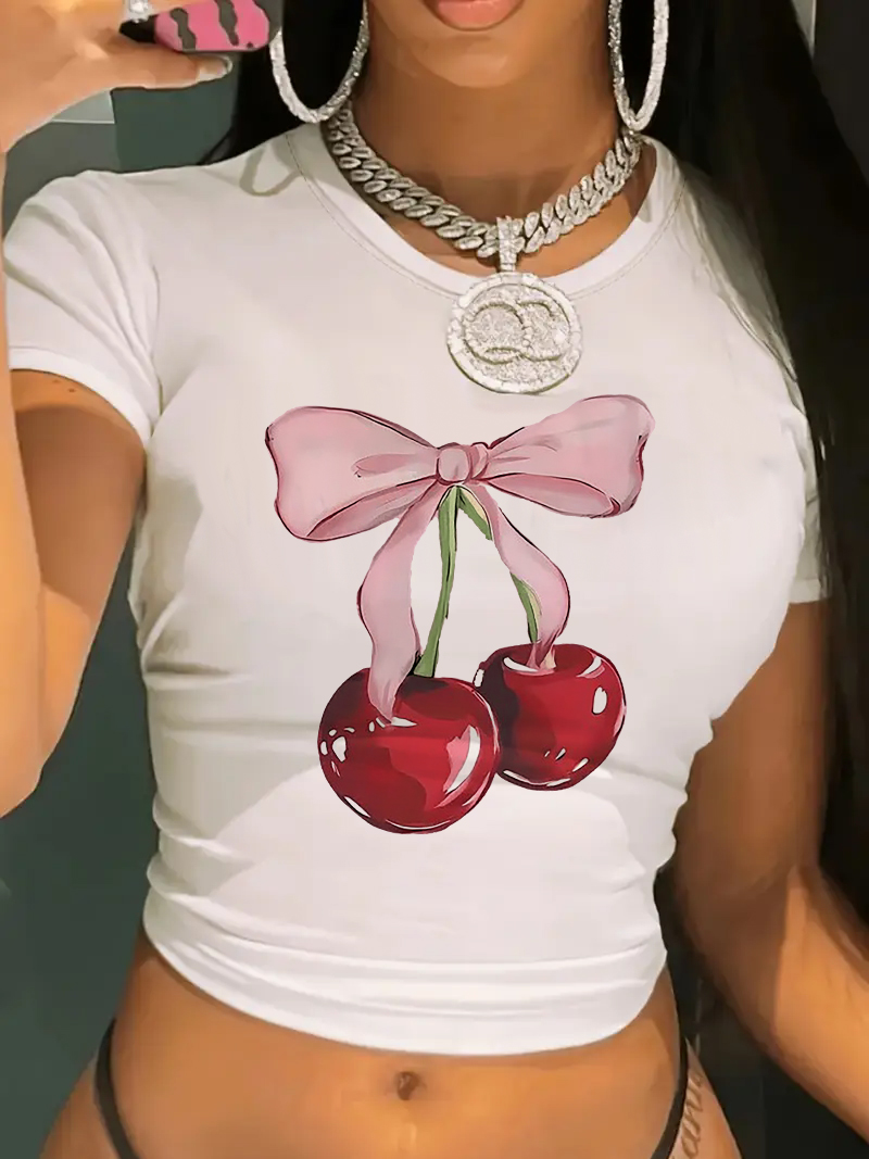 เสื้อยืดคอกลมพิมพ์ลายเชอร์รี่แ - Women'S Fashion In The 90S บทวิจารณ์และราคา
