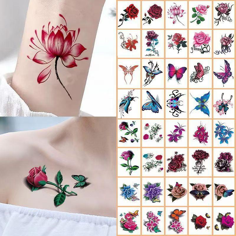 สติ๊กเกอร์แทททูชั่วคราวลายดอกไ - Women And Men Fashion บทวิจารณ์และราคา