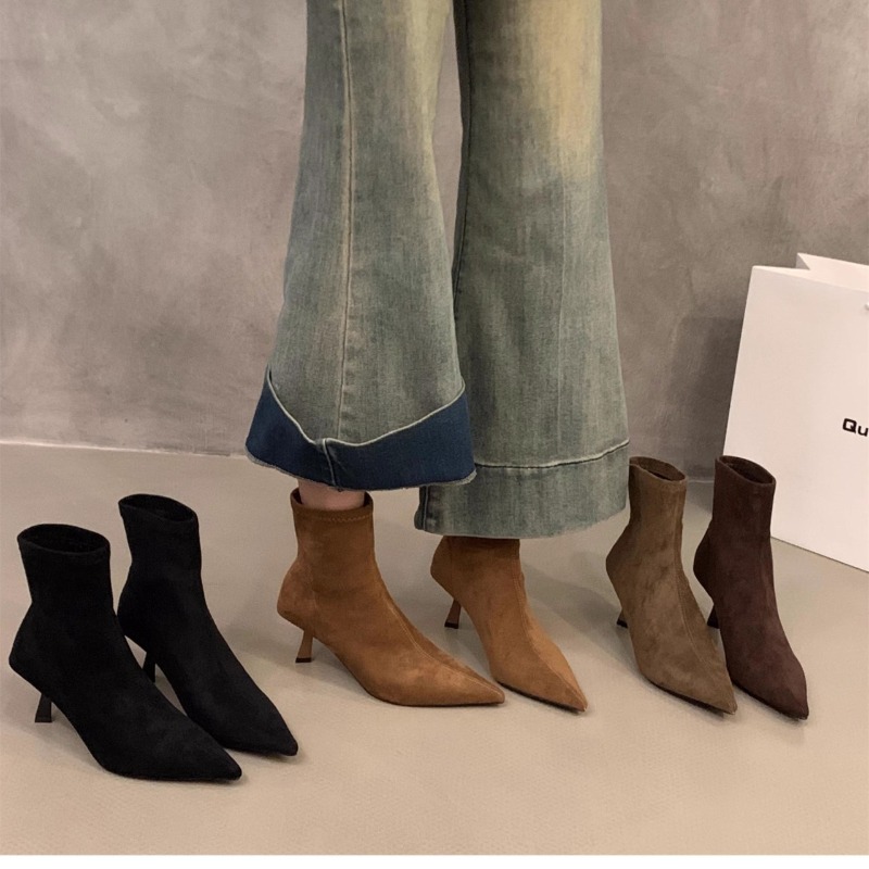 รองเท้าบูทหุ้มข้อหนังกลับยืดได - Women'S Fashion Socks บทวิจารณ์และราคา