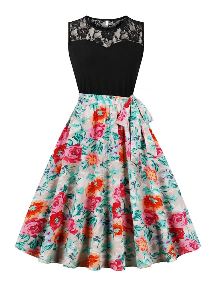 Elegant High เอวแขนกุดจีบ Midi - Women'S Fashion In The 50S บทวิจารณ์และราคา