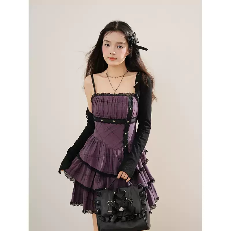 ชุดผู้หญิงสไตล์โกธิค Y2K 2 ชิ้ - Longline Cardigan Knit บทวิจารณ์และราคา