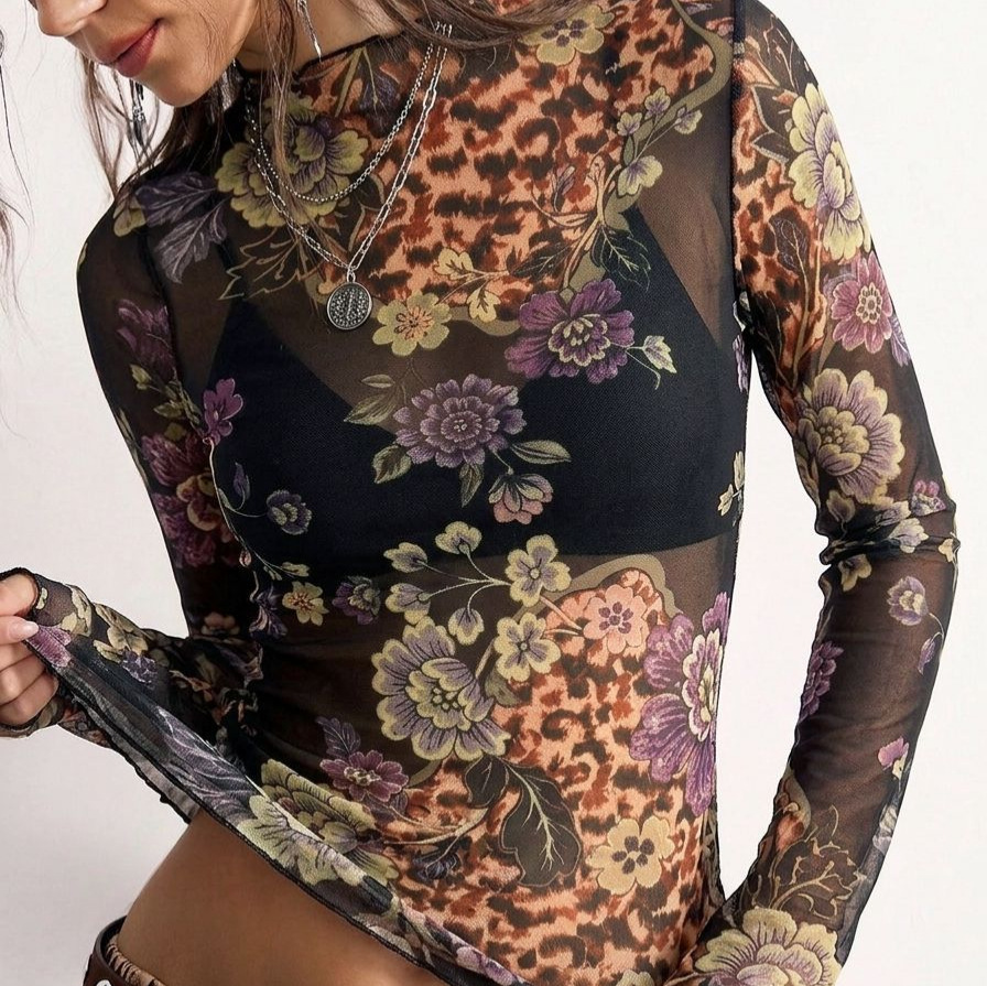 เสื้อยืดตาข่ายโปร่งลายดอกไม้สไ - Women'S Fashion For 2026 บทวิจารณ์และราคา